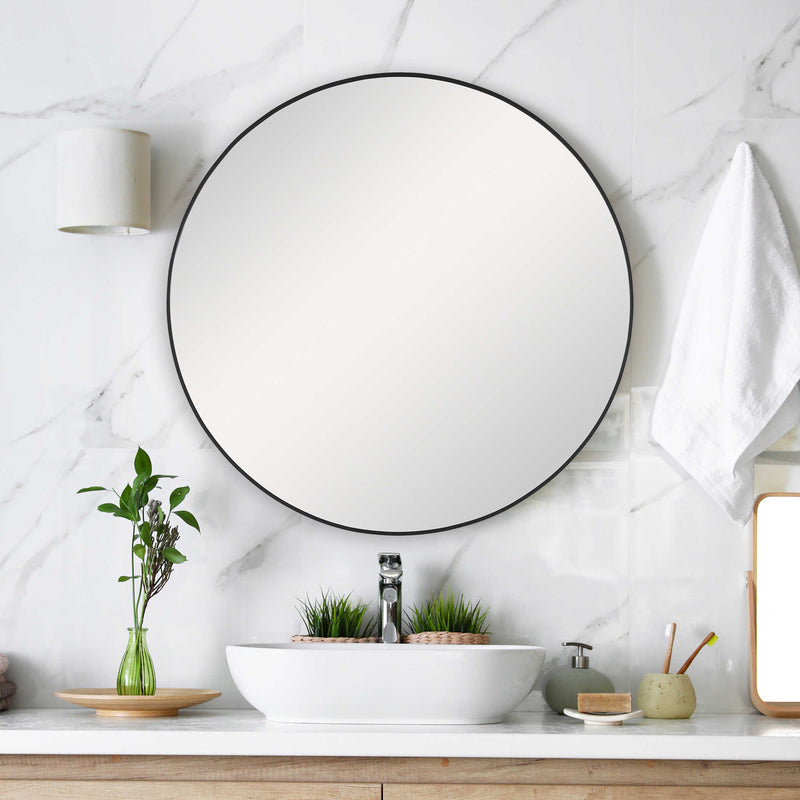 Round Wall Mirror Bathroom Vanity Black Circle Mirror Modern Premium Metal  Frame
